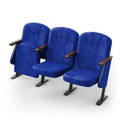 Кресло Лира (3 секции, синий цвет), Стойка: 102 (с креплением к полу) 