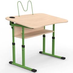 Парта Школяр ПО з регульованим нахилом 3-6 р. гр. з вирізом під учня, стаканом та пюпітром 600x500, кольорове ДСП 
