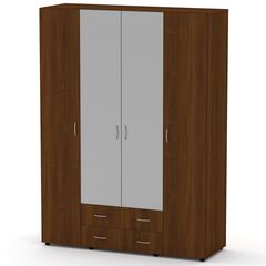 Шафа розпашна чотиридверна з дзеркалом, Колір каркасу: Горіх 