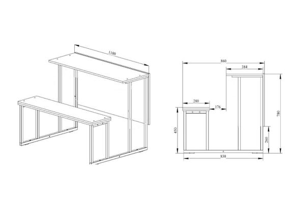 Комплект аудиторной мебели "Ньютон" (двухместный стол + скамья) - фото 4