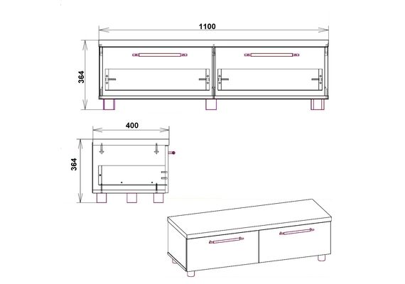 Тумба під телевізор МГ-2 ТВ-2, Колір: Дуб сонома комбі - фото 3