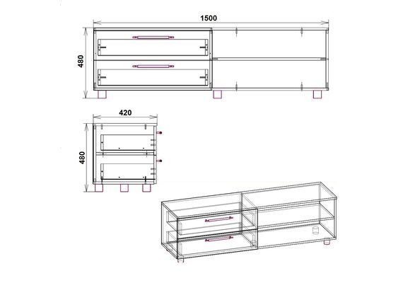 Тумба під телевізор МГ-4 ТВ-1, Колір: Німфея Альба - фото 3