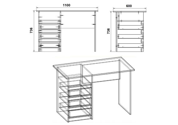 Стіл письмовий Декан, Колір стільниці: Німфея Альба - фото 3
