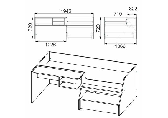 Кровать-чердак со столом Универсал-3, Цвет каркаса: Орех - фото 3