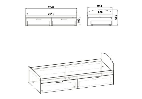 Ліжко односпальне - 90+2, Колір каркасу (прихована хар. для варіацій): Дуб сонома - фото 3