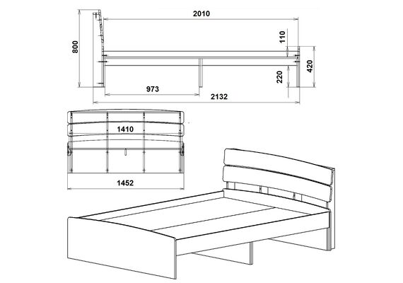 Ліжко полуторне Модерн-140, Колір каркасу (прихована хар. для варіацій): Венге комбі - фото 3