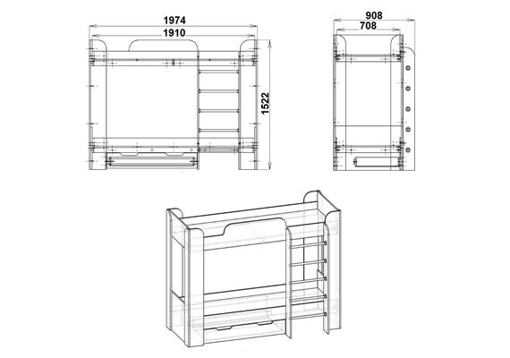 Кровать двухъярусная ТВИКС-2, Цвет каркаса: Дуб Крафт золотой - фото 3