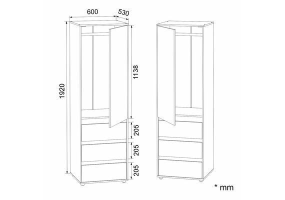 Шкаф-пенал для одежды - 25, Цвет каркаса: Нимфея Альба - фото 4