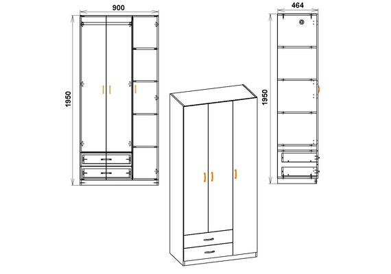 Шафа розпашна для одягу - 13, Колір каркасу: Венге комбі - фото 3