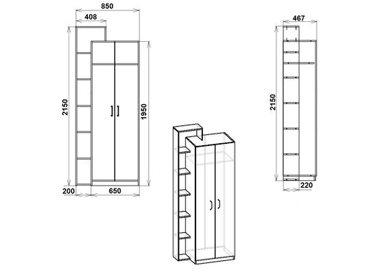 Шафа розпашна з полицями - 9, Колір каркасу: Дуб Сонома - фото 3