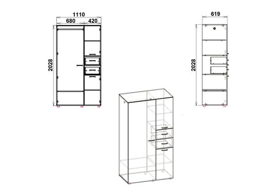 Шафа для одягу з шухлядами - 19, Колір каркасу: Горіх - фото 3