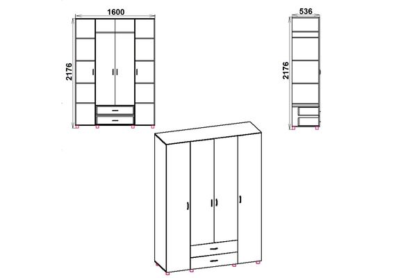 Шафа розпашна чотиридверна з дзеркалом, Колір каркасу: Вільха - фото 3
