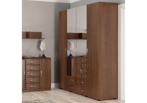 Шафа розпашна чотиридверна з дзеркалом, Колір каркасу: Вільха - фото 2